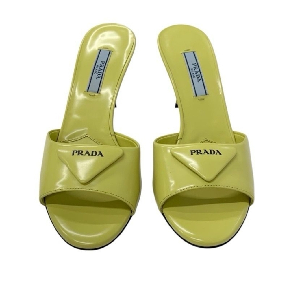 Prada Triangle Logo Kitten Heeled Mules  Come With Box Dust Bag